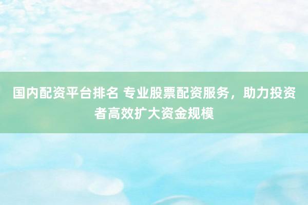 国内配资平台排名 专业股票配资服务，助力投资者高效扩大资金规模