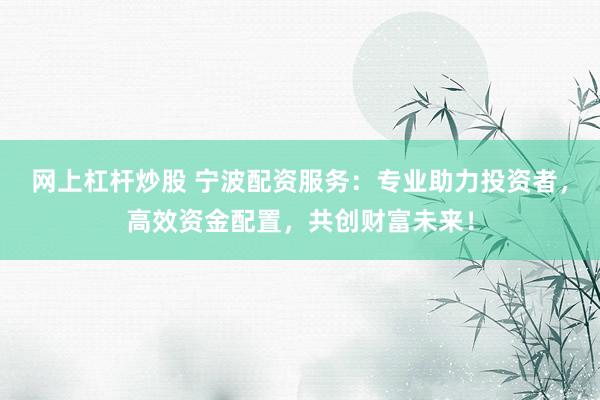 网上杠杆炒股 宁波配资服务：专业助力投资者，高效资金配置，共创财富未来！