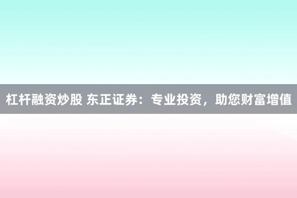 杠杆融资炒股 东正证券：专业投资，助您财富增值
