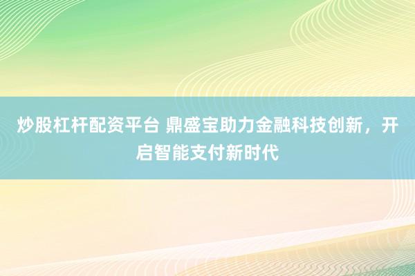 炒股杠杆配资平台 鼎盛宝助力金融科技创新，开启智能支付新时代