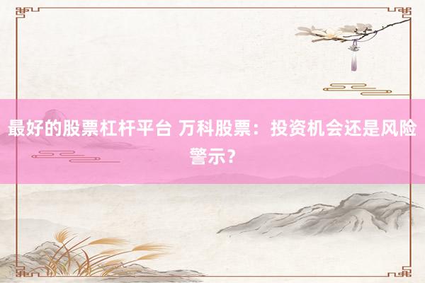 最好的股票杠杆平台 万科股票：投资机会还是风险警示？