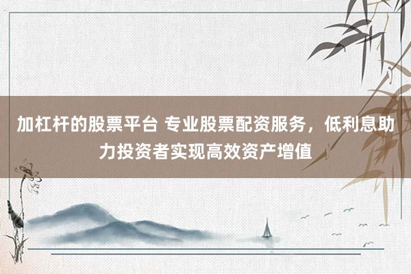 加杠杆的股票平台 专业股票配资服务，低利息助力投资者实现高效资产增值