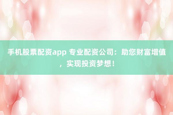 手机股票配资app 专业配资公司：助您财富增值，实现投资梦想！