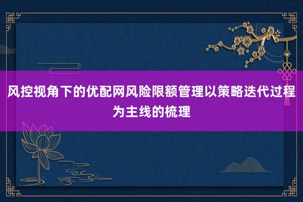 风控视角下的优配网风险限额管理以策略迭代过程为主线的梳理