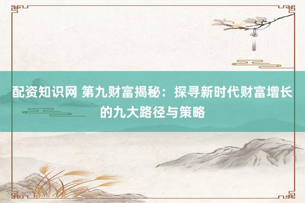 配资知识网 第九财富揭秘:探寻新时代财富增长的九大路径与策略